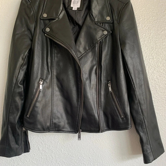 Gap Vegan Leather Motorcycle Black Jacket Women’s Size Small - Picture 6 of 12